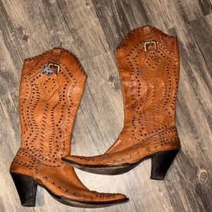 Vintage leather knee high cowboy studded boots - woman’s size 10